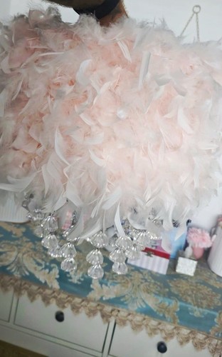 Pink feather crystal drop - pink, feather/crystal